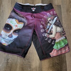 RAVEN Colorful Day of the Dead Board Shorts